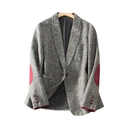 SKLS044  Retro British design, red suede sleeves, pockets embellishment, slim thin wool suit women, 60% wool, 40% polyester fiber, elbow patch blazer   British suit SKLS044  Retro British design, red suede sleeves, pockets embellishment, slim thin wool suit women, 60% wool, 40% polyester fiber, elbow patch blazer   British suit